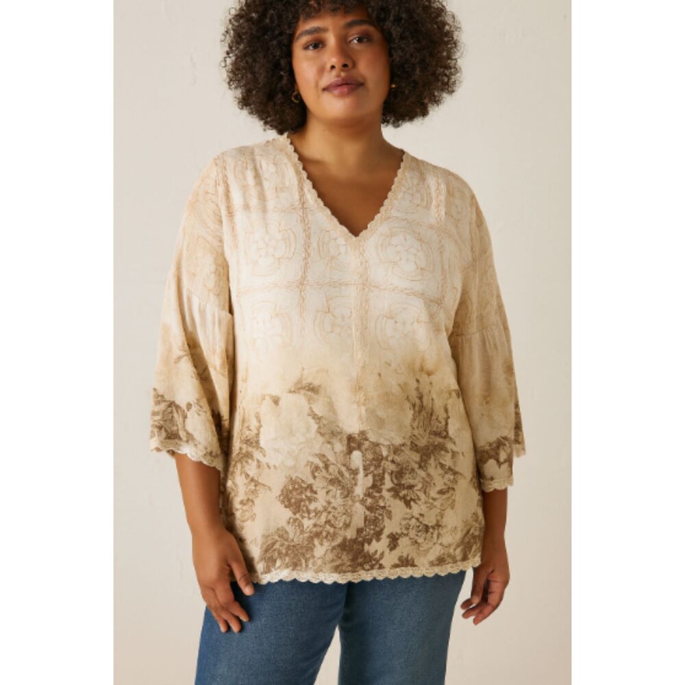 Apostrophe Boho Peasant Floral Cream‎ Top Size 16/18